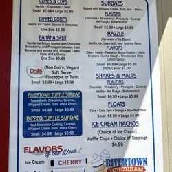 Rivertown Ice Cream Shop - Rivertown ice cream specialty menu