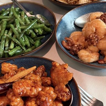 Panda Inn - Orange chicken , string beans, chicken fried rice, and Lunch Honey Walnut Shrimp - Chinese Near Me - Glendale, California