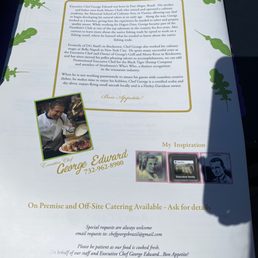 Personal note on back of menu. Personal note on back of menu.