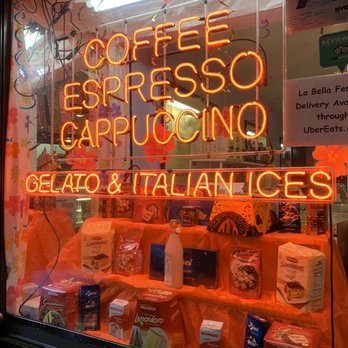 Little Italy - Neon Sign of Cappuccino, Coffee, Gelato & Italian Ice in Little Italy NY August 2019 - Local Flavor Near Me - New York, New York Little Italy - Neon Sign of Cappuccino, Coffee, Gelato & Italian Ice in Little Italy NY August 2019 - Local Flavor Near Me - New York, New York