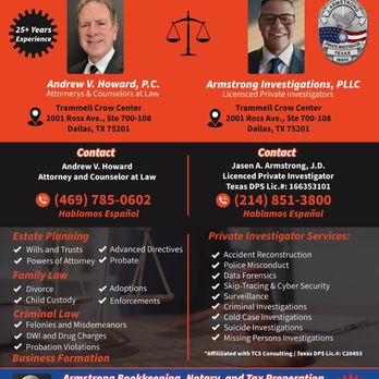 Andrew V Howard - Attorney and Private Instigator Services - Business Law Near Me - Dallas, Texas Andrew V Howard - Attorney and Private Instigator Services - Business Law Near Me - Dallas, Texas