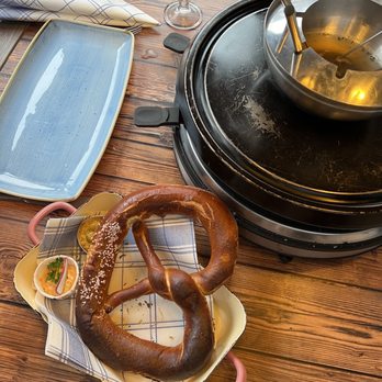 Alpenrose Vail - Appetizer - Bavarian pretzel with dip - German Near Me - Vail, Colorado Alpenrose Vail - Appetizer - Bavarian pretzel with dip - German Near Me - Vail, Colorado