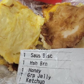 Chick-fil-A - Just Wrong!!!.. that's Not sausage with NO egg and NO cheese as i asked!!!... besides... who puts eggs on a chicken sandwich??!! - Fast Food Near Me - Louisville, Kentucky
