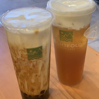 Eightfold Tea Shoppe - Brown fresh milk with boba and jasmine sea cream - Bubble Tea Near Me - Costa Mesa, California Eightfold Tea Shoppe - Brown fresh milk with boba and jasmine sea cream - Bubble Tea Near Me - Costa Mesa, California