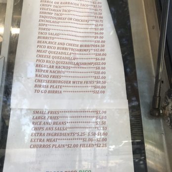 Tacos Pico Rico - a menu for a mexican restaurant - Food Trucks Near Me - Marysville, California Tacos Pico Rico - a menu for a mexican restaurant - Food Trucks Near Me - Marysville, California