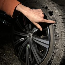A. M. Tire Service - Our tire after it blew out on the highway