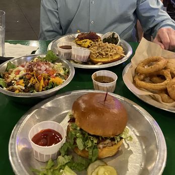 Rodeo Goat - Mike Rawlings (closer), Bodacious (farther), side salad, onion rings. - Burgers Near Me - Dallas, Texas