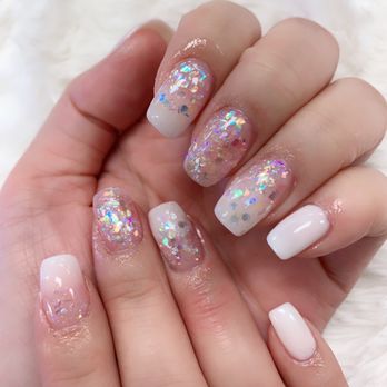 Tropical Nail Spa - White ombré nails with glitter - Nail Salons Near Me - Lubbock, Texas