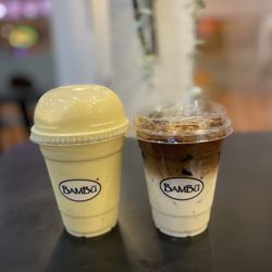 BAMBU - S7 Mango Smoothie and Bac Siu coffee with grass jelly.
