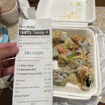 Fusion Sushi - How my delivery arrived. $36 dollars just splashed on there. A shame - Sushi Bars Near Me - Hermosa Beach, California Fusion Sushi - How my delivery arrived. $36 dollars just splashed on there. A shame - Sushi Bars Near Me - Hermosa Beach, California