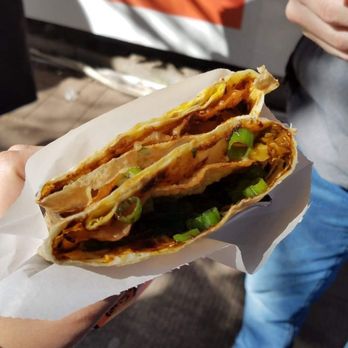 Bing Mi - Fresh crepe with egg, crunchy wonton, hoisin and scallions. - Food Trucks Near Me - Portland, Oregon Bing Mi - Fresh crepe with egg, crunchy wonton, hoisin and scallions. - Food Trucks Near Me - Portland, Oregon