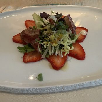 BCN Taste & Tradition - Strawberry salad, seared duck breast, frisée, lychee, crispy duck chicharrones, Idiazábal cheese and five-spice vinaigrette - Catalan Near Me - Houston, Texas