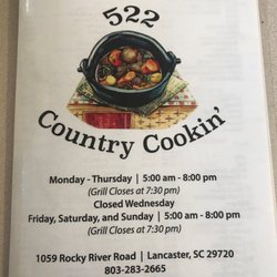 522 Country Cookin’ - Menu