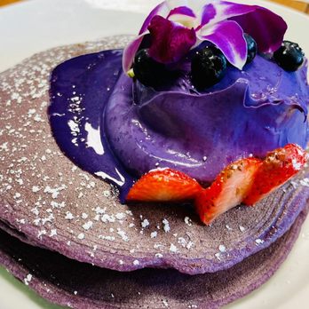 Guieb Cafe - Ube Marscapone Pancakes (served all day) - New American Near Me - Honolulu, Hawaii