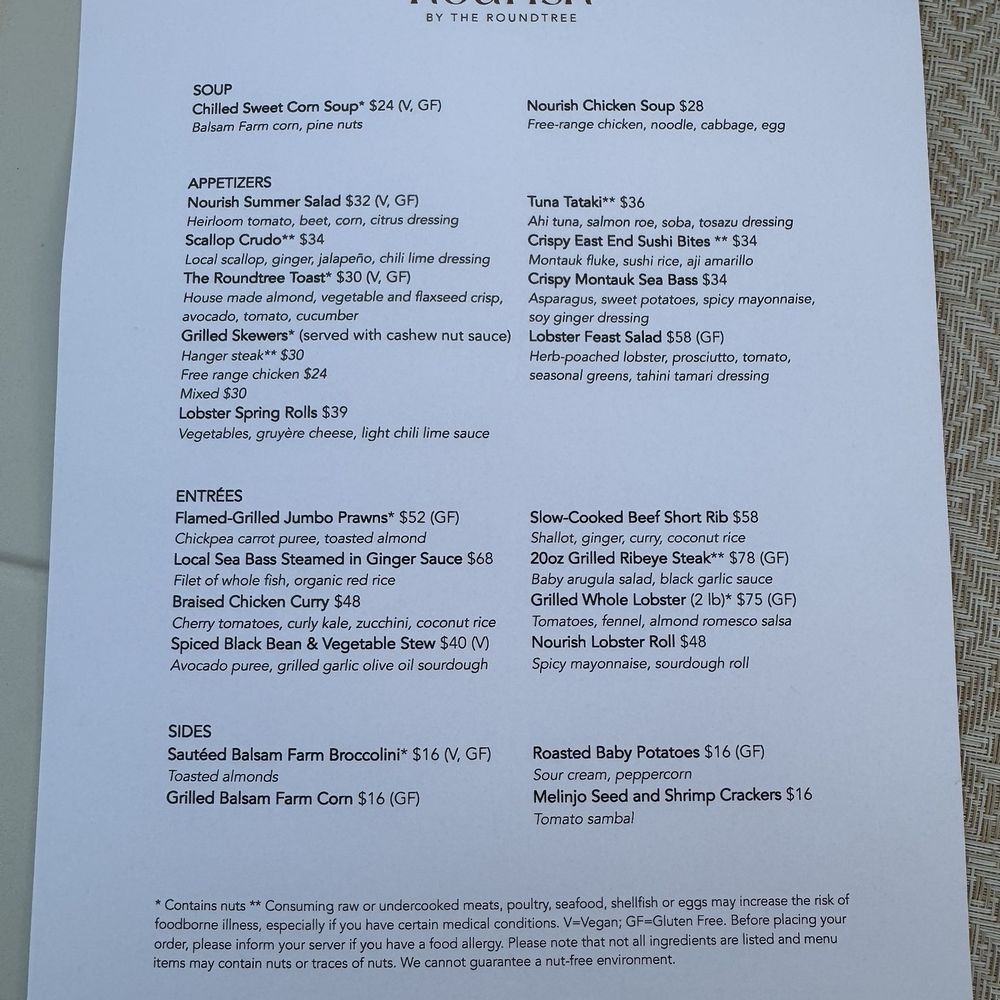 Nourish by The Roundtree - Food menu - Seafood Near Me - Bridgehampton, New York
