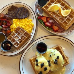 Belgian Waffle Works - #SavoryWaffles at #BelgianWaffleWorks #LakeArrowheadVillage. #BelgianBreakfast #BrusselsBelgian #Benedict