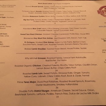 District Table and Bar - Menu Nov. 2016 - New American Near Me - Stuart, Florida