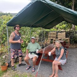 Relaxing in outdoor tasting area - open for Coffee tours