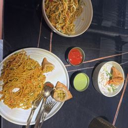 Samosas and Manchuria Noodles Samosas and Manchuria Noodles