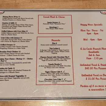 Riviera Tapas Bar - Food menu (front) - Tapas Bars Near Me - Riverdale Park, Maryland
