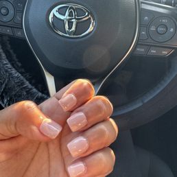 Light pink acrylic gel nails , rounded square shape , absolutely love!! I like them shorter because of where I work , came out perfect! Light pink acrylic gel nails , rounded square shape , absolutely love!! I like them shorter because of where I work , came out perfect!
