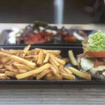 Faces Brewing - Bun less burger and fries - both on point! - Brewpubs Near Me - Malden, Massachusetts