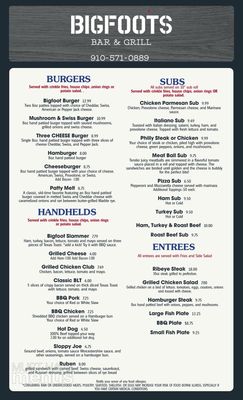 Menu photo 1 Bigfoot’s Bar and Grill Troy, NC