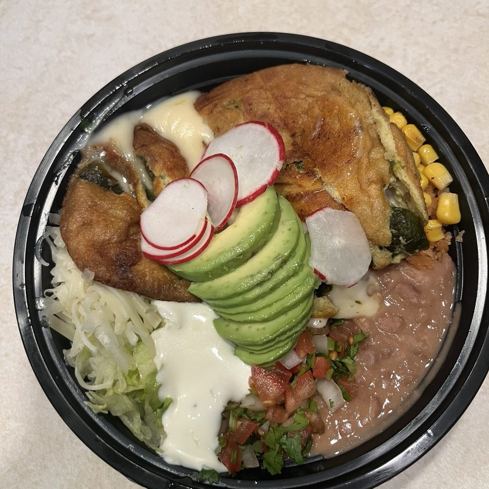 Burritos bowl with delicious chili Rellano. Burritos bowl with delicious chili Rellano.