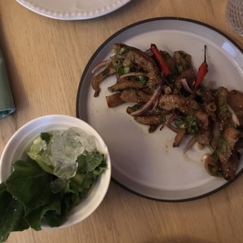 Kiin - Pork Jowl with kale on the side - Thai Near Me - Toronto, Ontario Kiin - Pork Jowl with kale on the side - Thai Near Me - Toronto, Ontario