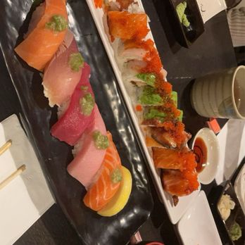 Sen Dai Sushi - Nigiri mix, Storm Bringer Roll (top left), Cherry Blossom Roll (top right) - Japanese Near Me - Milpitas, California Sen Dai Sushi - Nigiri mix, Storm Bringer Roll (top left), Cherry Blossom Roll (top right) - Japanese Near Me - Milpitas, California