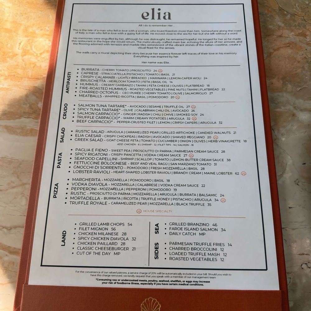 Elia - Menu - Italian Near Me - Miami, Florida Elia - Menu - Italian Near Me - Miami, Florida
