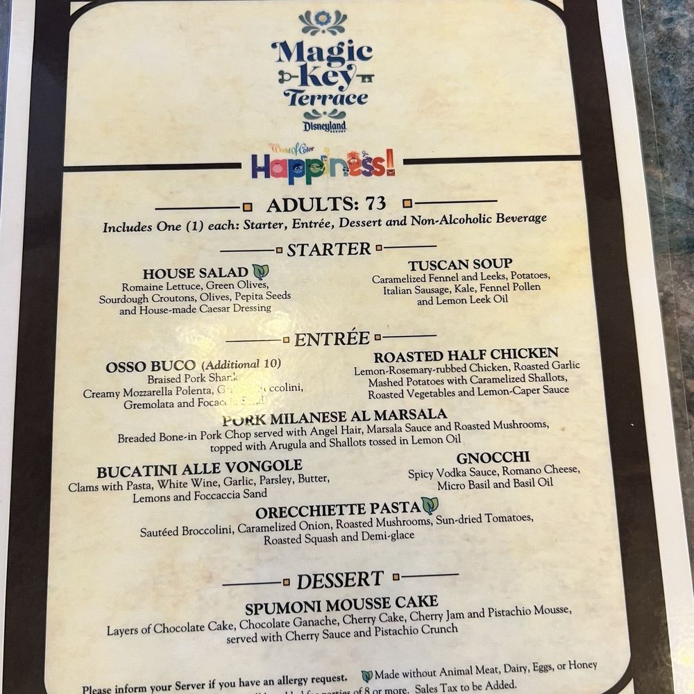 Magic Key Terrace - Magic Key Holder Dining - Menu - Wine Bars Near Me - Anaheim, California