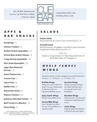 Menu photo 8 Cue Bar Bayside, NY