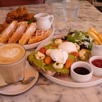 Flipper's - French toast, Chicken & Waffle, flat white - Pancakes Near Me - West Hollywood, California