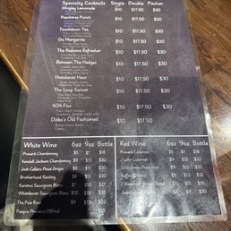 Drink menu Drink menu