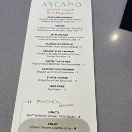 Happy hour menu