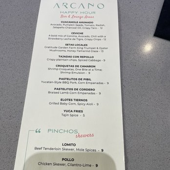 Arcano - Happy hour menu - Spanish Near Me - Coral Gables, Florida