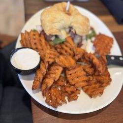 The New Custom House - Smoked turkey sandwich with sweet potato crisscut fries