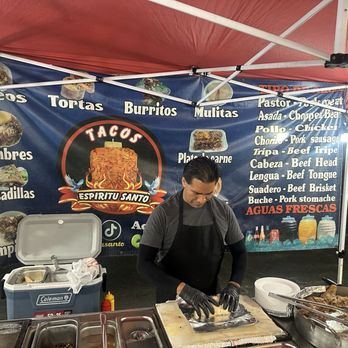 Tacos Espiritu Santo - Chef preparing my carne asada burrito with a melty cheese lining inside. - Mexican Near Me - Whittier, California Tacos Espiritu Santo - Chef preparing my carne asada burrito with a melty cheese lining inside. - Mexican Near Me - Whittier, California