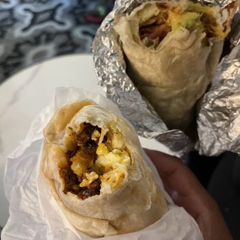 Bagel Kitchen - Chorizo Burrito (left) and Bacon Breakfast - Bagels Near Me - Pacific Grove, California