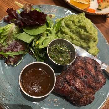 Casa Del Toro - Steak With chimichurri sauce and green mashed potatoes. - Latin American Near Me - Hayward, California