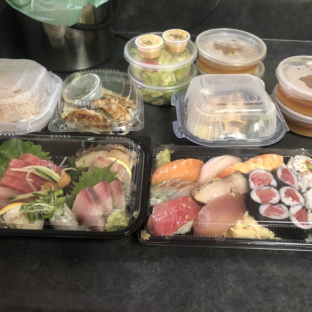 Shiki Japanese Restaurant - Sashimi dinner, sushi combo, (top L to R) shrimp croquettes, gyoza, and hamachi kama - Japanese Near Me - Seattle, Washington