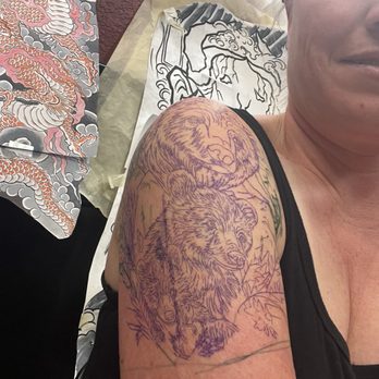 The Dogfather Tattoo - Stencil before we start - Tattoo Near Me - Fremont, California The Dogfather Tattoo - Stencil before we start - Tattoo Near Me - Fremont, California
