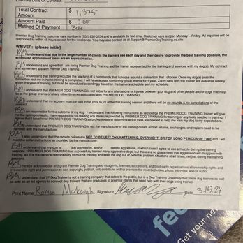 7F Dog Trainer - Back page of contract we signed. - Pet Training Near Me - Las Vegas, Nevada
