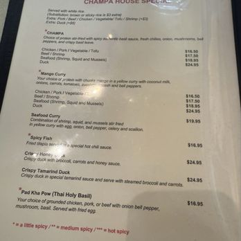 Champa - Menú (house specials) - Thai Near Me - Providence, Rhode Island