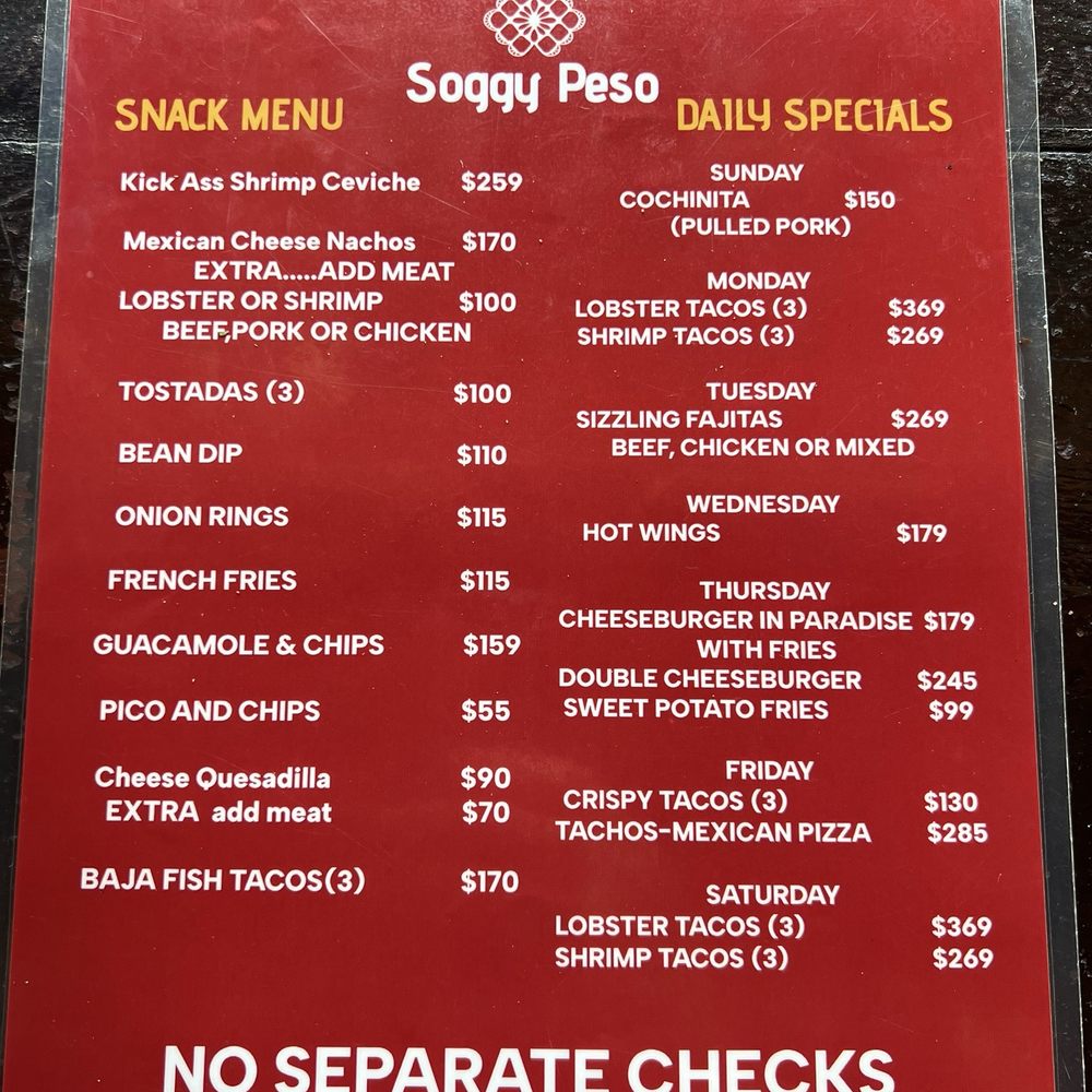 Soggy Peso - Food menu 4/1/25. - Bars Near Me Soggy Peso - Food menu 4/1/25. - Bars Near Me
