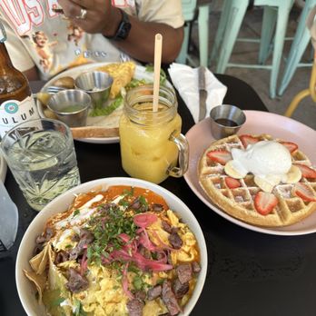 Rossina Café - Chilaquiles Verde, Maracuya (Passionfruit) Juice and Waffle - Breakfast & Brunch Near Me - Quintana Roo, ROO Rossina Café - Chilaquiles Verde, Maracuya (Passionfruit) Juice and Waffle - Breakfast & Brunch Near Me - Quintana Roo, ROO
