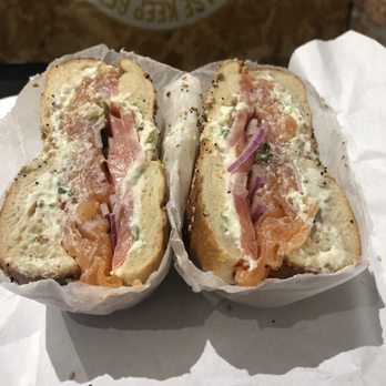 Tal Bagels - Lox with scallion cream cheese on an Everything bagels. - Bagels Near Me - New York, New York