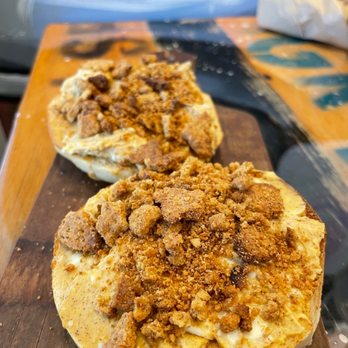 rise + grind - Pumpkin bagel with pumpkin cream cheese - Coffee & Tea Near Me - Durham, New Hampshire