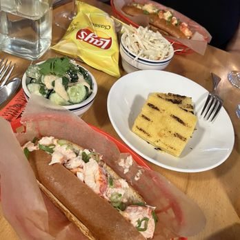 Bread & Brine - Maine lobster roll, Connecticut lobster roll, Spicy Szechuan Cucumber Salad, grilled cornbread and Coleslaw - Seafood Near Me - Hastings on Hudson, New York Bread & Brine - Maine lobster roll, Connecticut lobster roll, Spicy Szechuan Cucumber Salad, grilled cornbread and Coleslaw - Seafood Near Me - Hastings on Hudson, New York